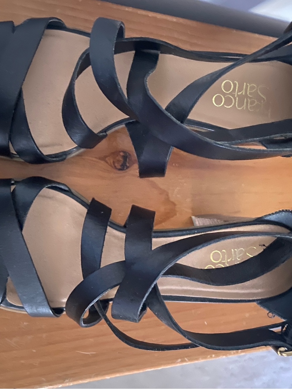Franco Sarto Black Strappy Leather Heels